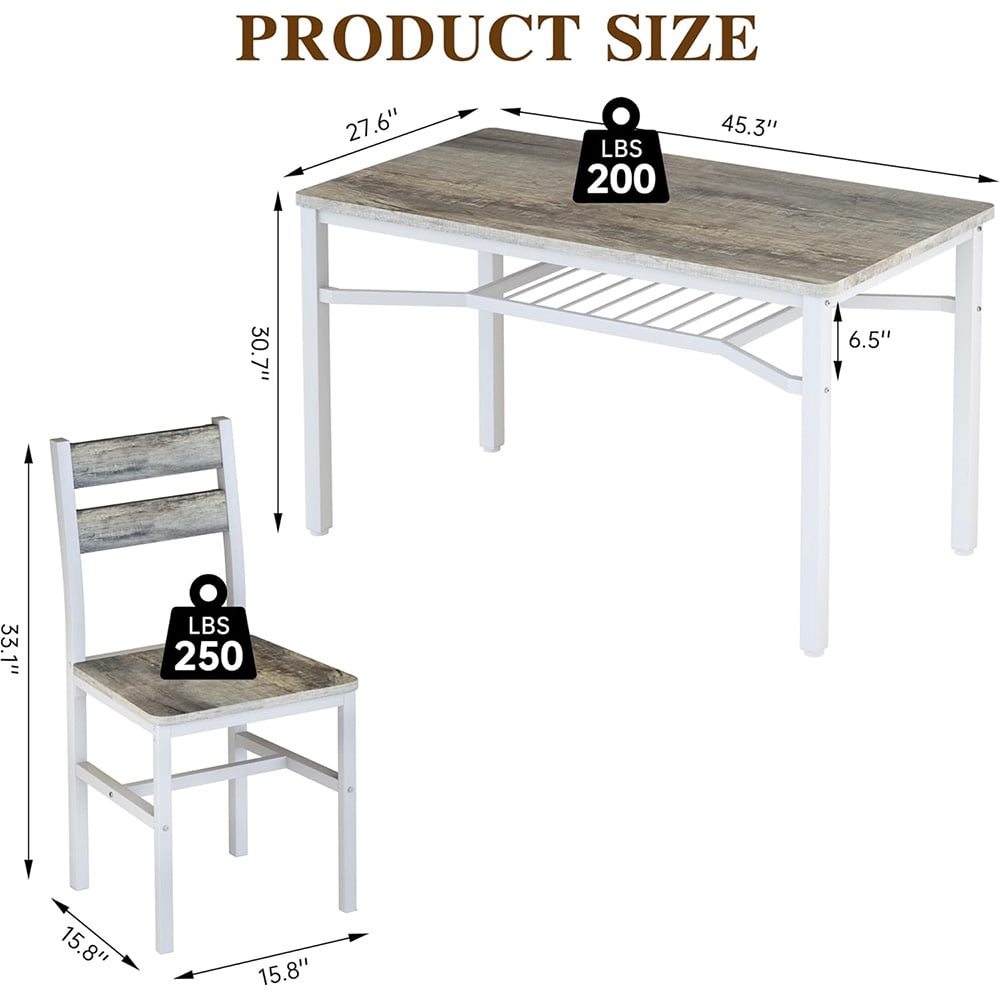 Cvortll Farmhouse Dining Table Set for 4, Wood Kitchen Table Chairs Set with Storage, Space-Saving Dinette Set for Breakfast Nook (Grey)