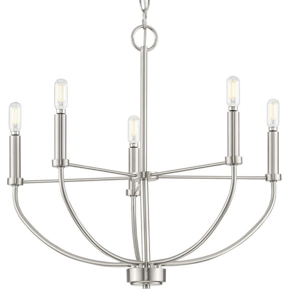 Leyden Collection Five-Light Brushed Nickel Farmhouse Style Chandelier