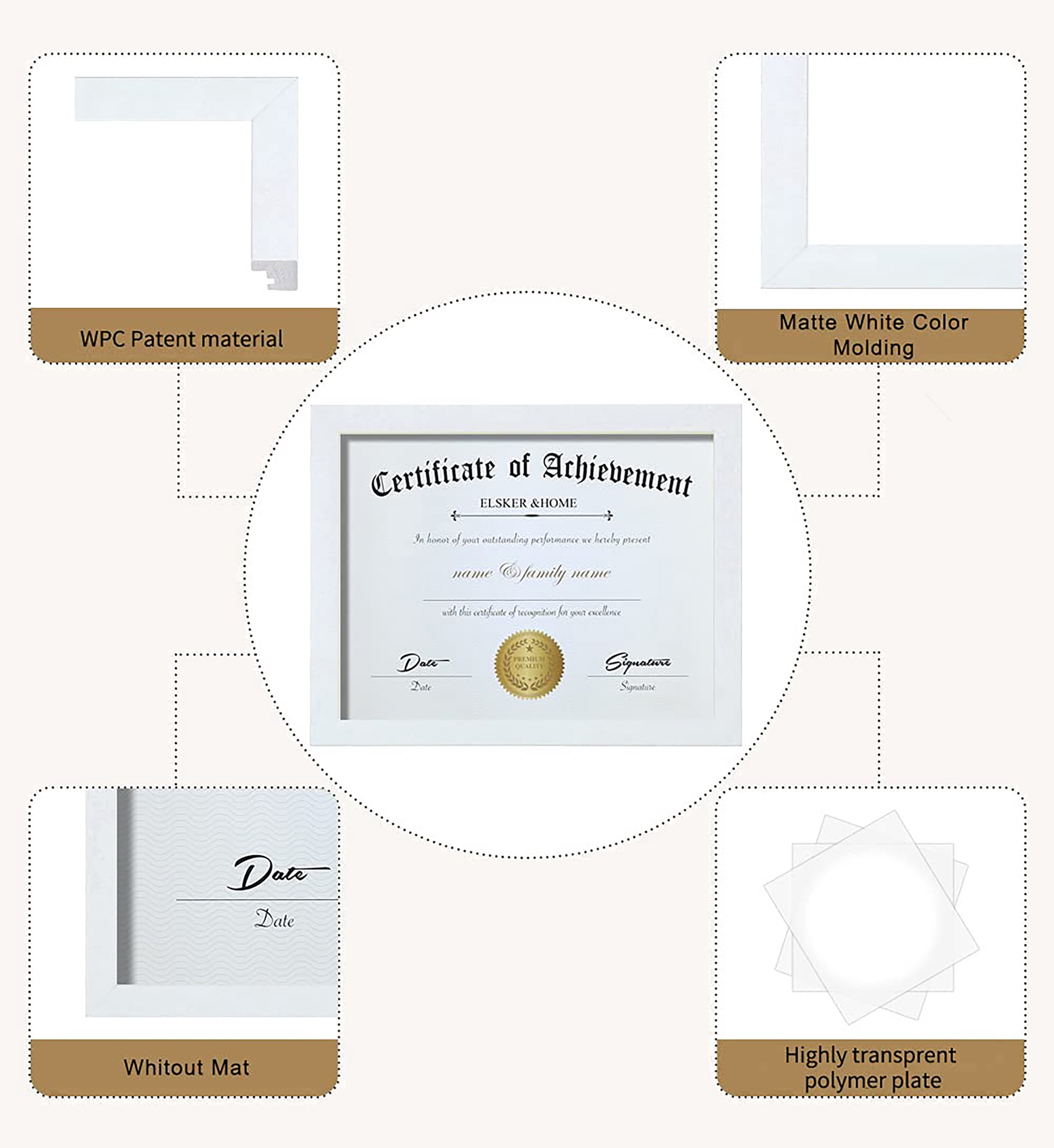 ELSKER&HOME 8.5x11 Certificate Frame, Classic White Color Frame, Displays Diploma&Document 8.5x11 Inch