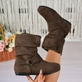 thumbnail image 6 of Viluyesy Womens Slouch Boots, Side Zipper Round Toe Low Heels Fall Winter Western Mid Calf Boots Brown US7, 6 of 9