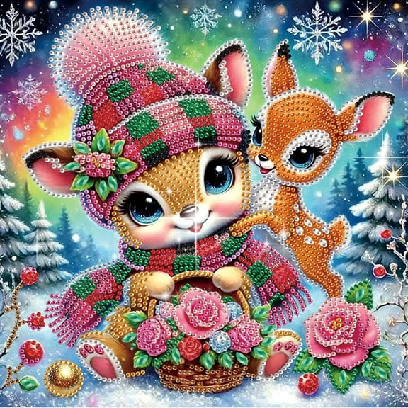 5D DIY Diamond Painting Kit Joyful Christmas Reindeer Colorful Crystal Diamond Painting Handmade Art Craft Includes Tools, Suitable for Beginners and Adults Home Wall Decor Holiday Gift