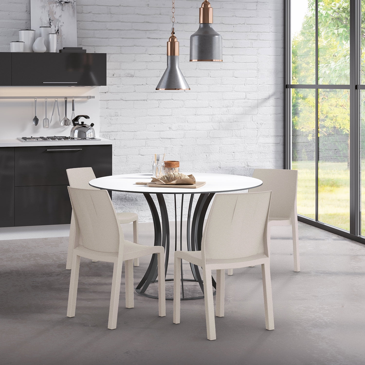 WRGHOME Palma Modern Outdoor/Indoor Plastic Resin Stacking Patio Dining Chairs  (Set of 2) - IVORY