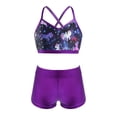 thumbnail image 3 of iiniim Kids Girls Shiny Metallic 2 Piece Dance Sports Gym Outfit Crop Top with Shorts Gymnastics Swimwear Activewear, 3 of 7