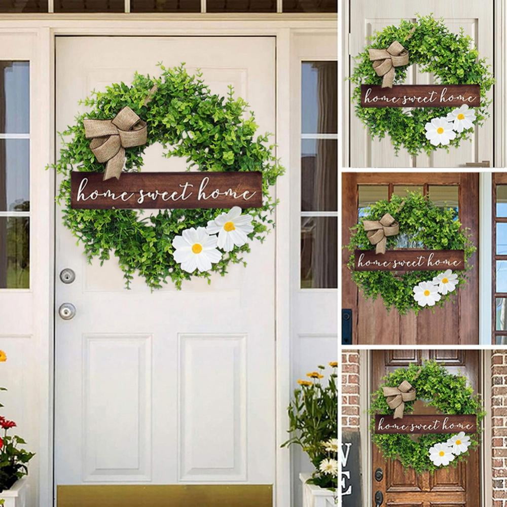 Spring Wreath w/ Basket Decorative Rustic Indoor Outdoor Home Front Door Decor 
