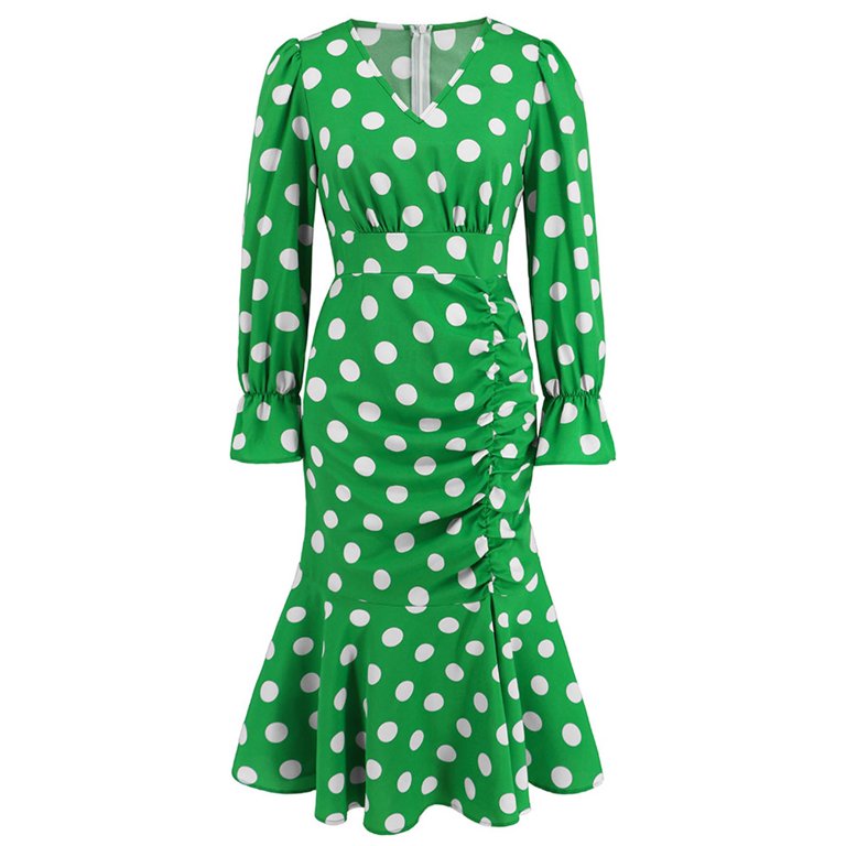 green and white polka dot wrap dress Luna polka dot dress green/white – Dress to Impress Rentals main image 1