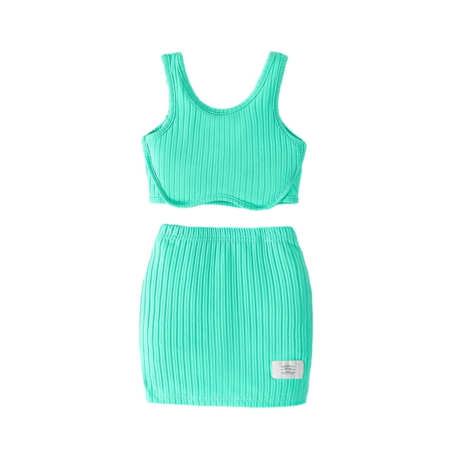 Funicet Skirt with Shorts,4-7 Years Summer Bright Color Short Top + Solid Color Short Skirt Girls Suit