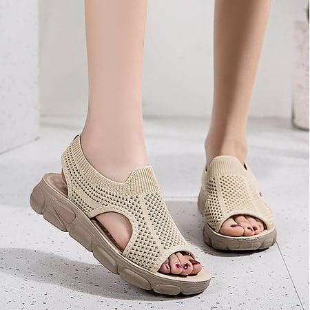 

Aueoeo Mesh Wedges Sandals for Women Ankle Elastic Comfortable Lightweight Soft Casual Beach Sandals for Female Open Toe Walking Daily Dress