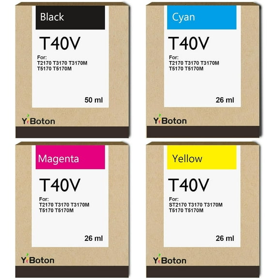 High Yield T40V Ink Cartridges T40V120 T40V220 T40V320 T40V420 Ink Cartridge Compatible with SureColor T2170 T3170 T3170M T5170 T5170M Printers (4-Pack Black Cyan Magenta Yellow)