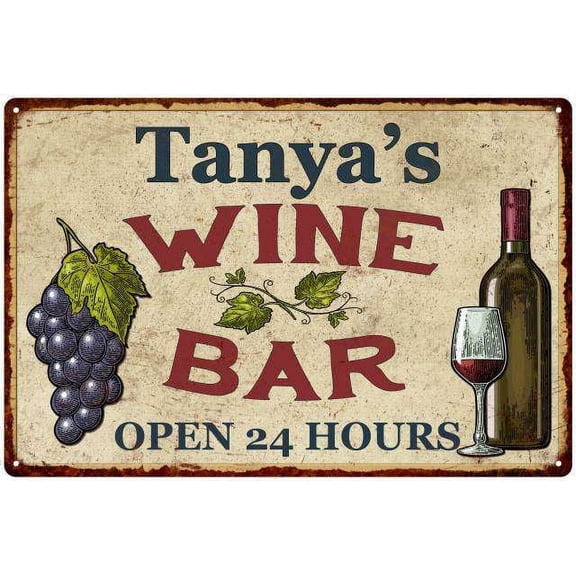 Tanya's Rustic Wine Bar Sign Wall Decor Kitchen Gift 8 x 12 High Gloss Metal 208120056252
