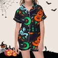 thumbnail image 2 of Weebloom Halloween Toddler Girls' Pajama Sets Cute Pumpkin Pajamas Set Soft Printed Kids Short Sleeve Button Down Shirt And Shorts Sleepwear Nightwear Pjs Loungewear Black 2-3 Years, 2 of 4
