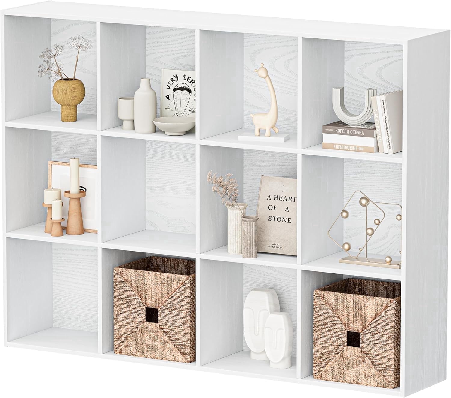 Jpiziso 12 Cube Storage Organizer 47.72" x 9.45" x 35.98" Bookcases with Closed Back for Home Office, Living Room, Bed Room White