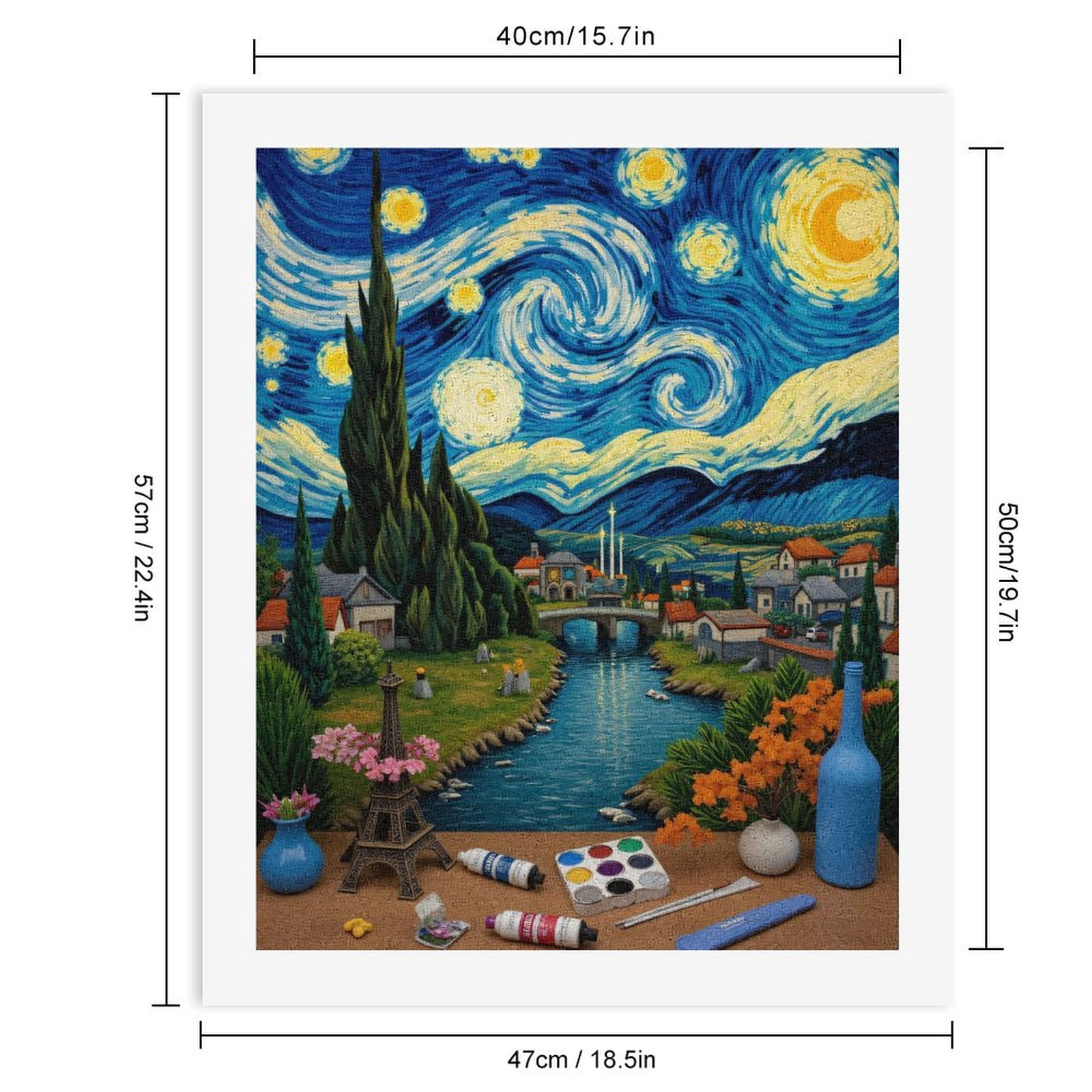 Paint By Numbers Kit for Adults Beginner - Starry Night Inspired Landscape Art DIY Canvas Painting Kits for Adults, Frameless Paint By Number for Adults for Home Wall Decor 16x20 Inch