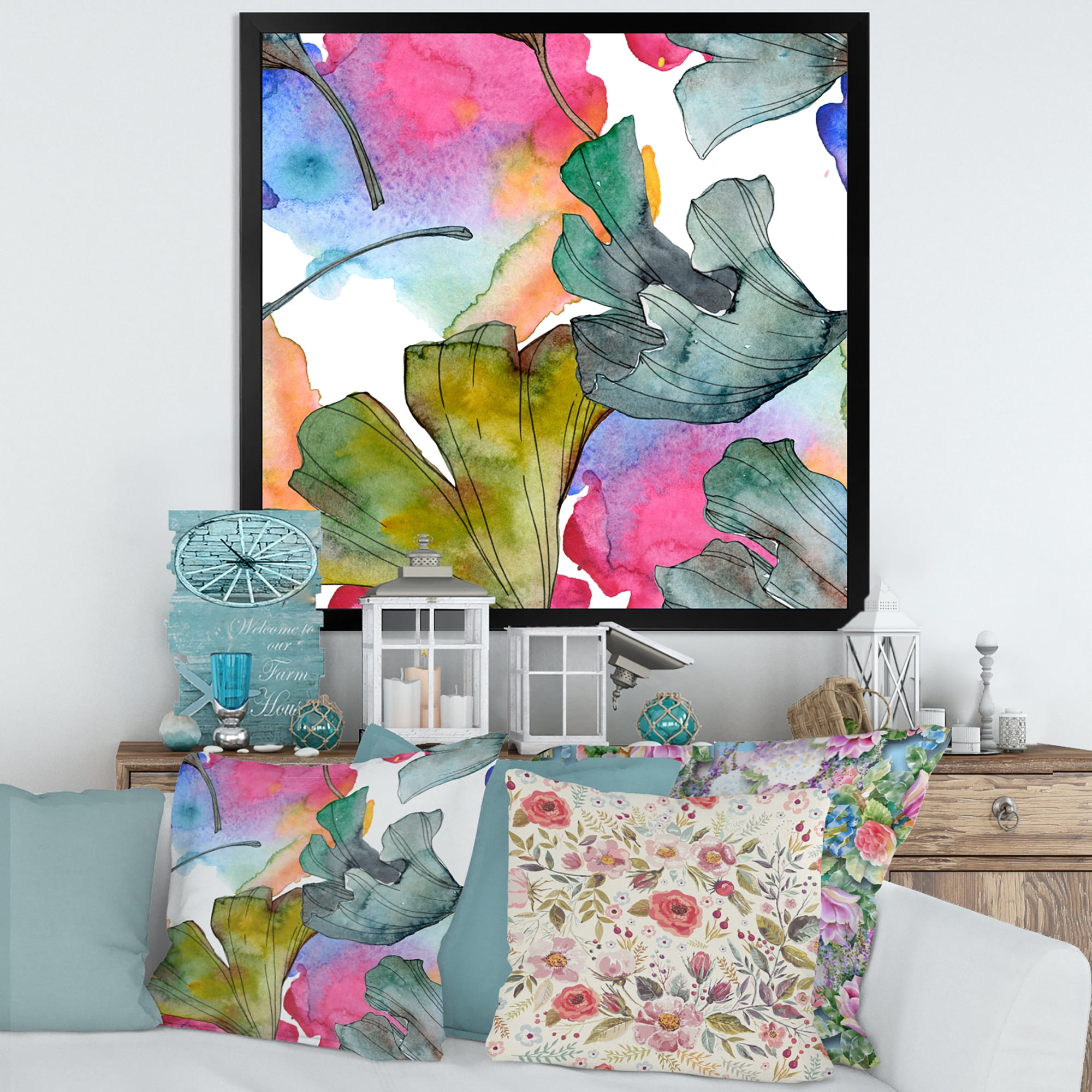 Designart 'Abstract Ginkgo Biloba Leaf Foliage' Traditional Framed Art Print