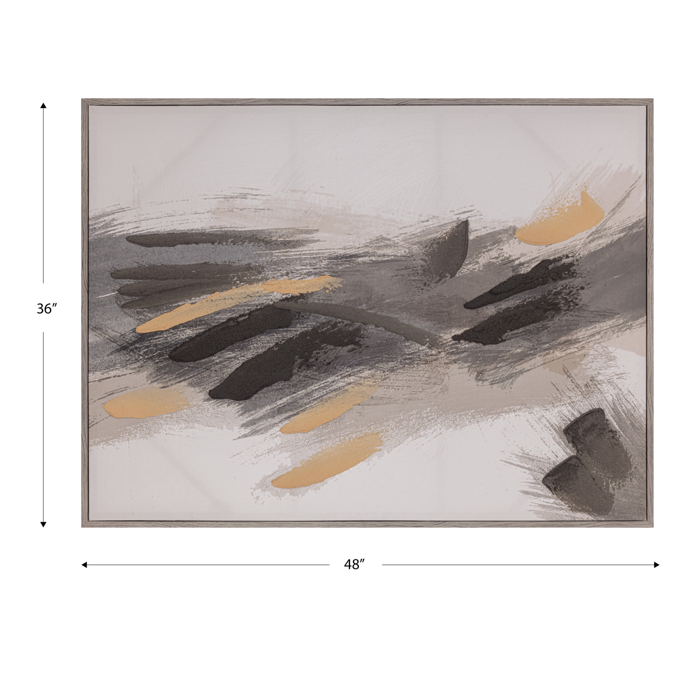 Gallery Solutions 48x36 Oversized Framed Abstract Canvas Art - Black and White Hand-Painted Wall Decor with Textured Embellishments, for Home & Office