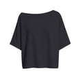 thumbnail image 4 of YUGYXL Womens Cinched Waist Off The Shoulder Tops Dolman Sleeve Banded Bottom Tee Shirts Casual Loose Summer Outfits Black Top XL, 4 of 9