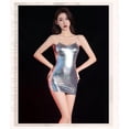 thumbnail image 2 of Womens Sexy Shiny Metallic Sleeveless Bodycon Mini Dress Spaghetti Strap Slip Dress Party Club Mini Dress Silver, 2 of 5