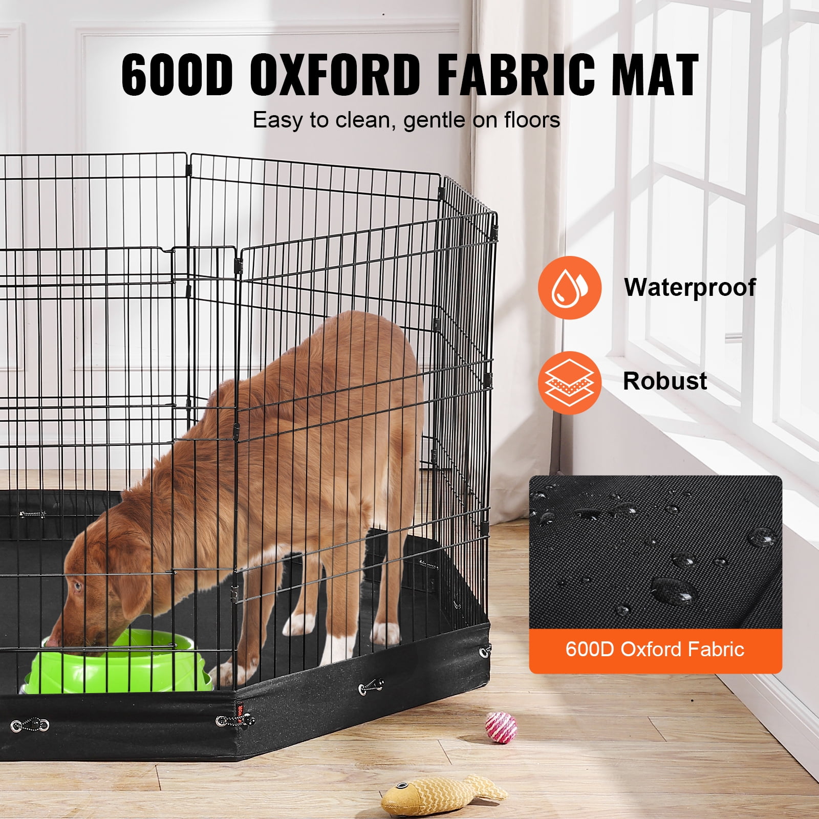 KFFKFF Canine Enclosure, 8 Panels Dog Playpen with Mat, 30"H x 24"W Collapsible Pet Activity Area, Indoor and Outdoor Canine Barrier with Entrance