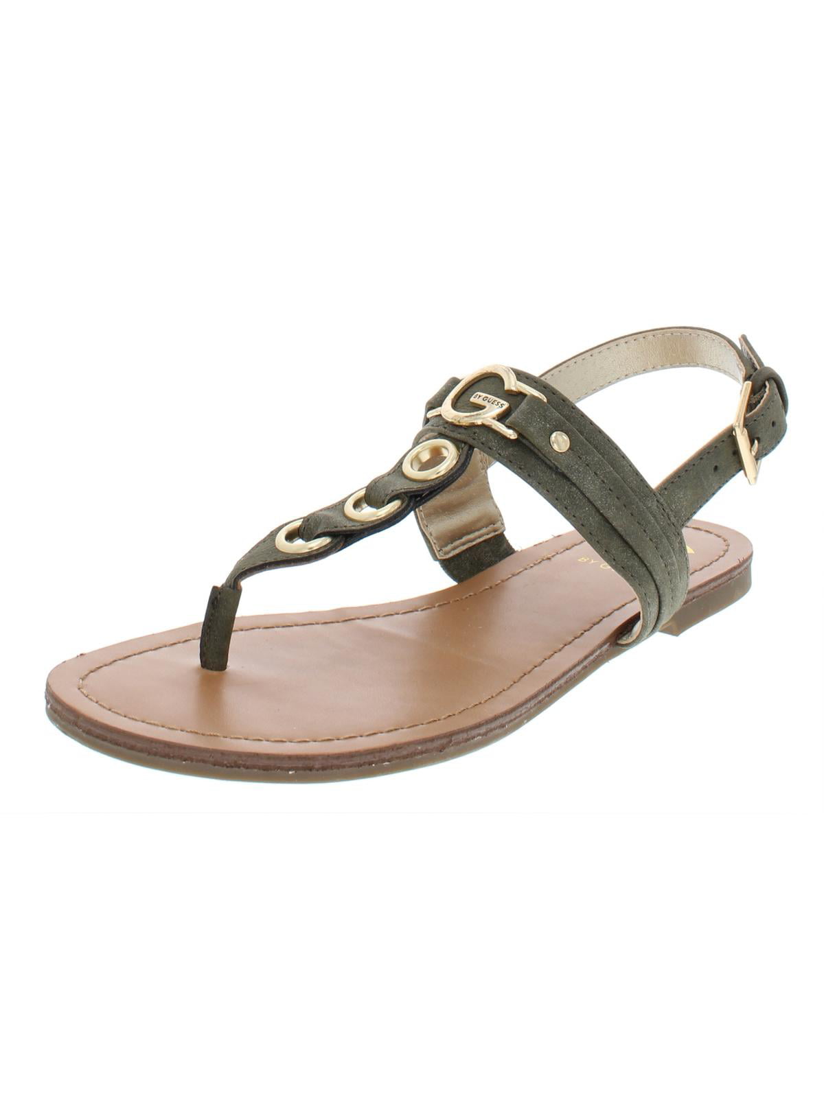 G by Guess Womens Lesha Faux Leather T-Strap Flat Sandals - Walmart.com