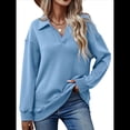 thumbnail image 1 of Sudadera con Cuello en V y Larga para Mujer, Estilo Informal, Holgado, de Punto, Estilo Túnica, para Otoño Azul L, 1 of 10