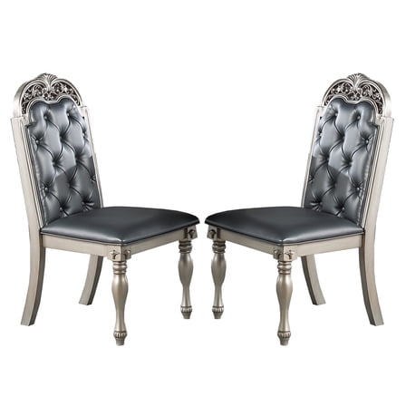 Newboti Furniture Set Of 2 Pu Upholstered Dining Chairs, Silver 2603