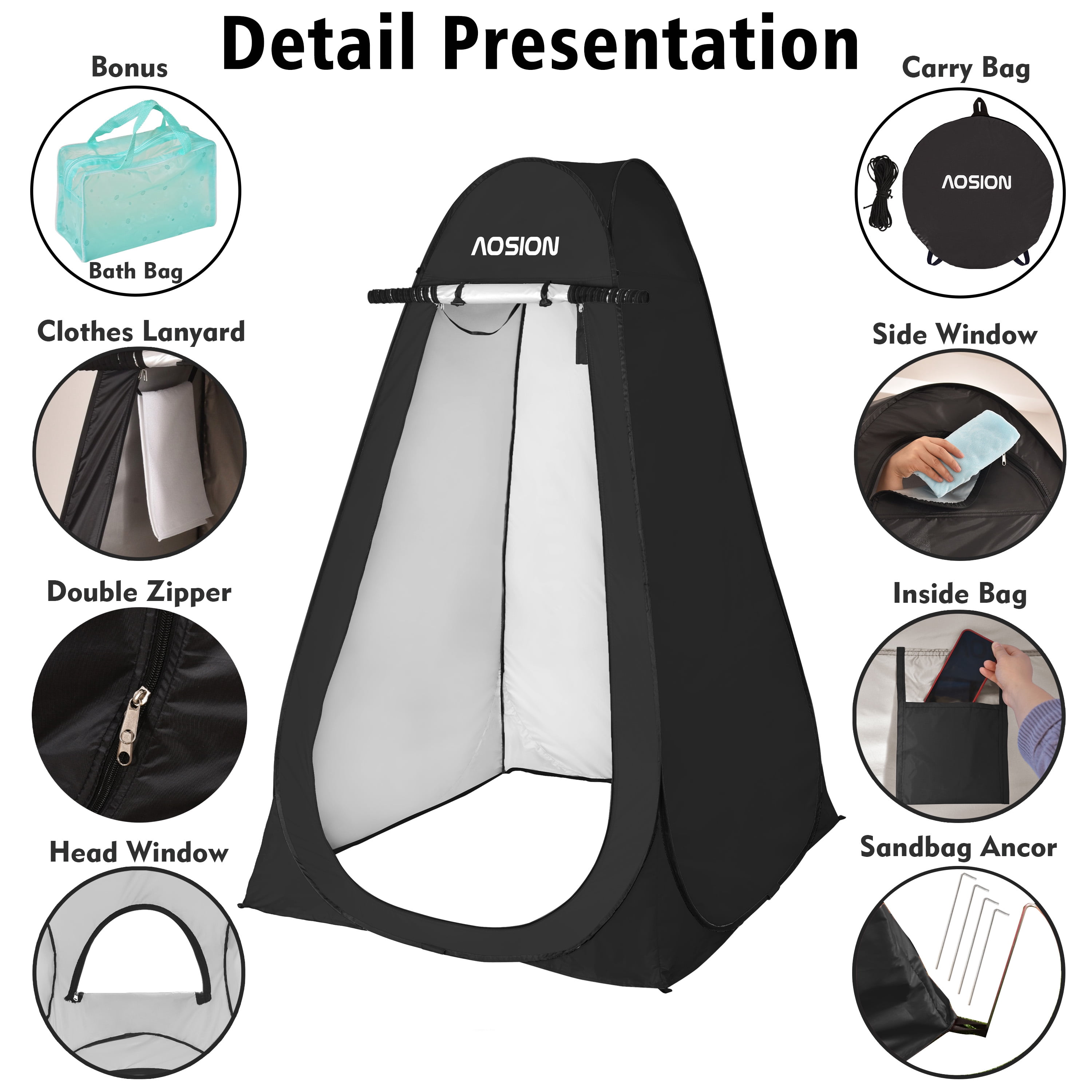 Pop Up Shower Camping Tent, Outdoor Privacy Camp Toilet Tent, Portable Dressing Room with Carrying Bag, Bath Bag for Camping, Hiking