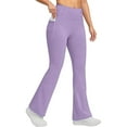 thumbnail image 3 of Women's Fleece Lined Pants High Waist Winter Thermal Warm Flare Leggings Hiking Yoga Pants Women with Pockets,Purple XL, 3 of 6