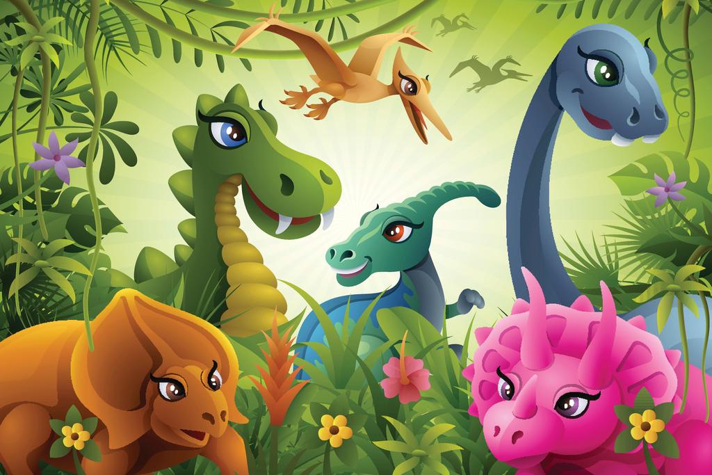 Laminated Cute Dinosaurs Jurassic Friendship Colorful Dinosaur Nursery Prints Dinosaur Wall Art ...