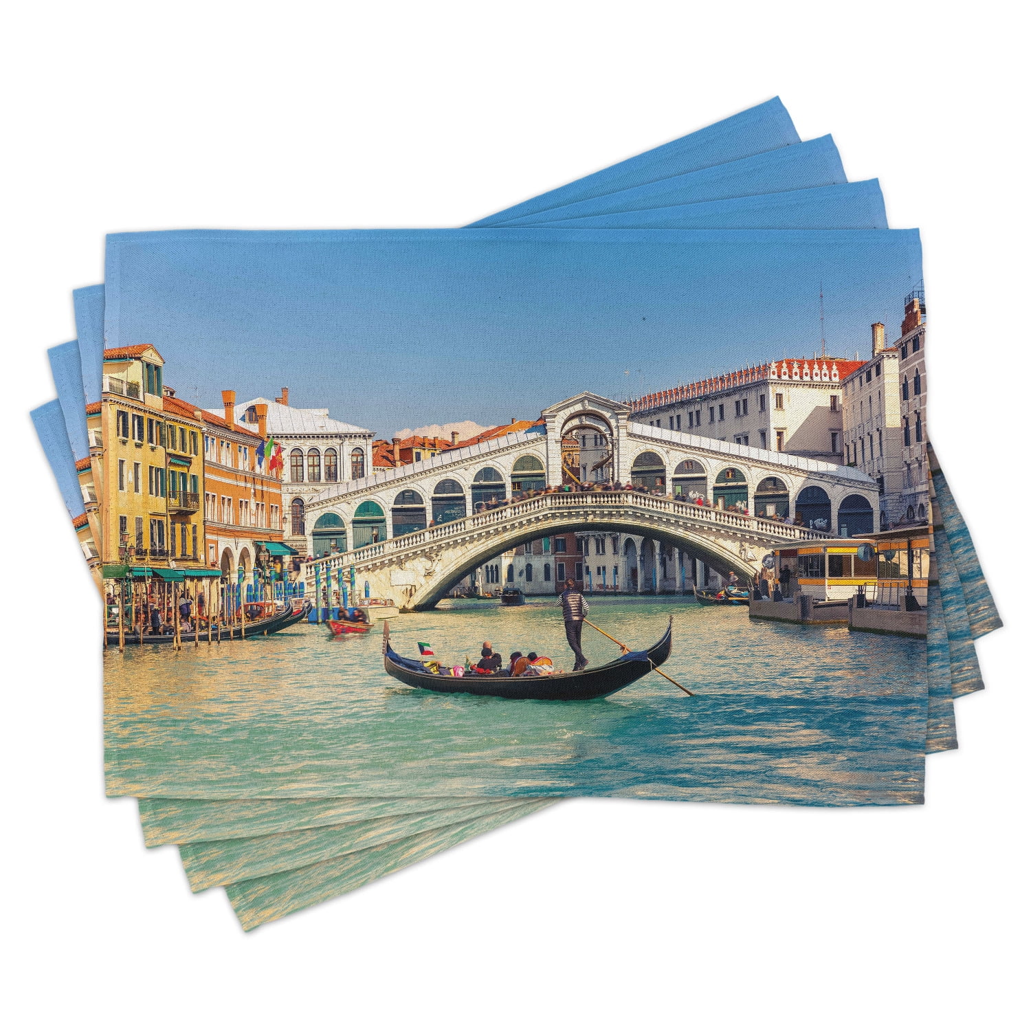 Venice Placemats Set of 4 Cityscape on a Sunny Day with Rialto Bridge