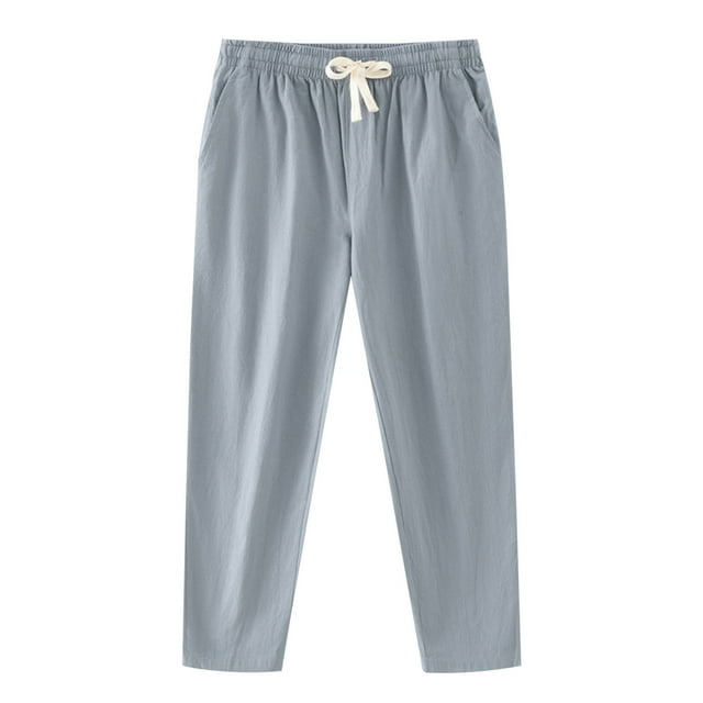 Afdoent Pantalon Homme Rétro Poches Taille Basse Cordon Imitation Coton et Lin Pantalon Décontracté Jogging Classique