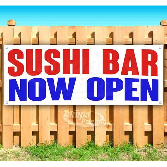 Sushi Bar Now Open 13 oz Vinyl Banner With Metal Grommets