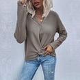 thumbnail image 2 of CEHVOM Women Long Sleeve Knotted Solid Color V Neck Pullover Knitted Sweater, 2 of 4