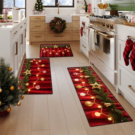 YIMEIS Kitchen rugs flannel Printed Area Rug and Mats DoorMats, bath mat,Autumn and Winter Festival Decoration gift-Red Christmas Decoration-15.7'' x 23.6'' 19.7'' x 31.5'' 17.7'' x 47.2''