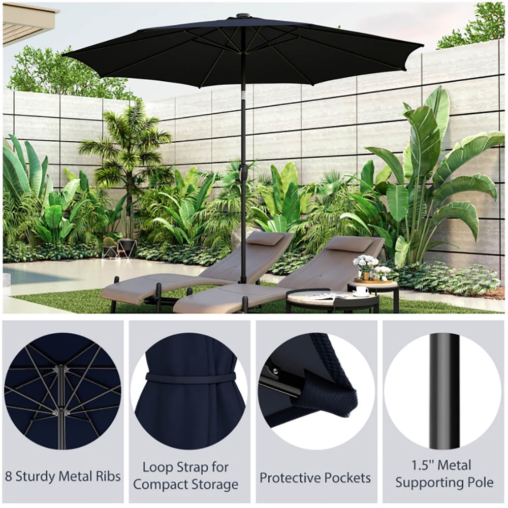Aimee Lii 10 Feet Patio Umbrella with 112 Solar Lights and Crank Handle, Sunbrella Patio Umbrellas, Navy