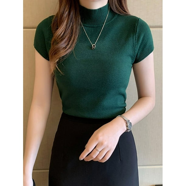 Blusa informal De punto para Mujer, Top De Moda, color liso, cuello alto, 8622