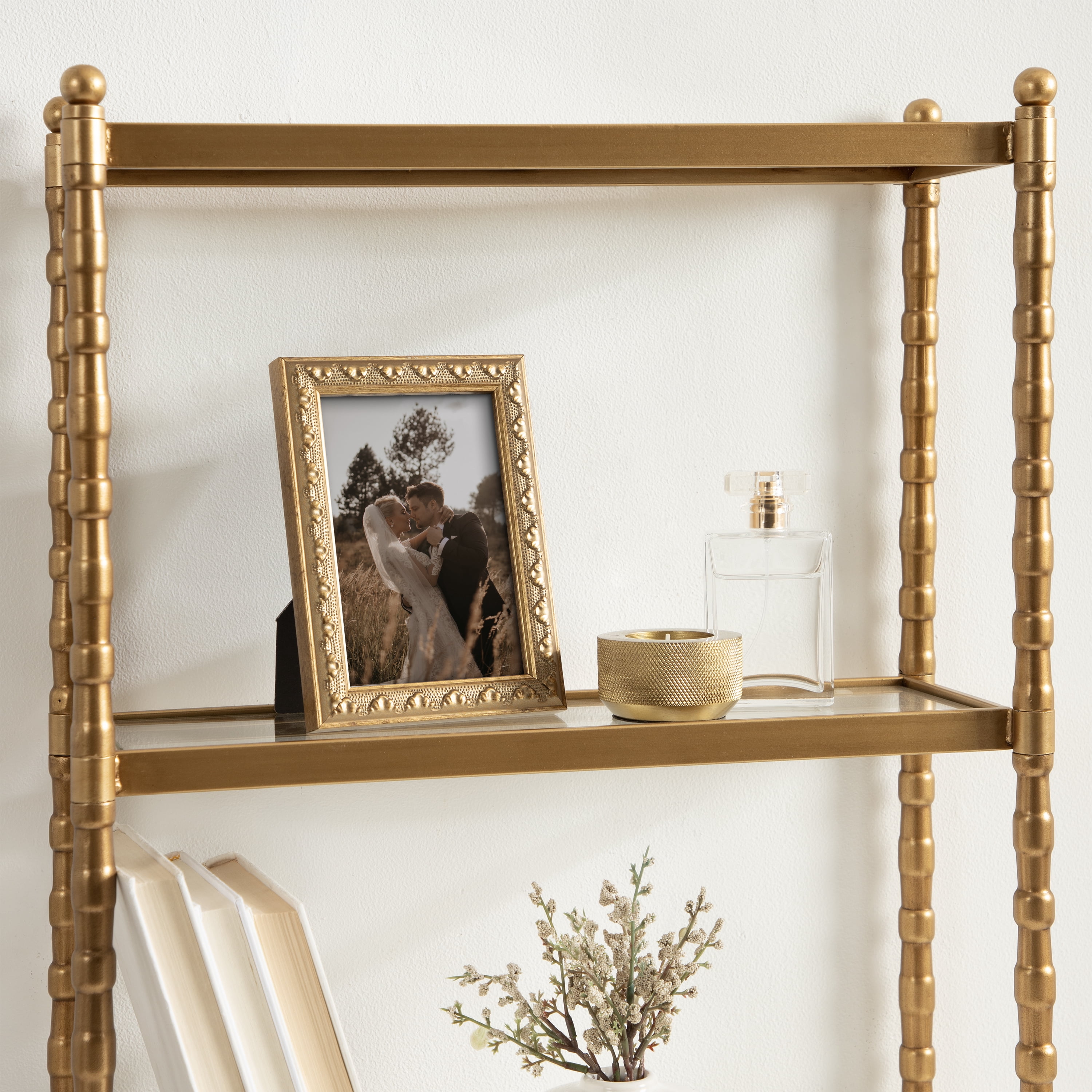 DesignOvation – 4x6 Picture Frame – Slim Ornate Antique Gold Tabletop Photo Frame