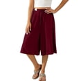thumbnail image 5 of QATAINLAV Women's Oversized Wide Leg Capri Pants Elastic Waist Drawstrings Casual Linen Capris Summer Leightweight Cropped Trousers Wine XL, 5 of 9