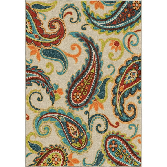 The Curated Nomad  Felices Indoor/Outdoor Pampano Multicolor Area Rug Orange 5'2" x 7'6" 5' x 8' Orange,Brown,Green,Red,Teal