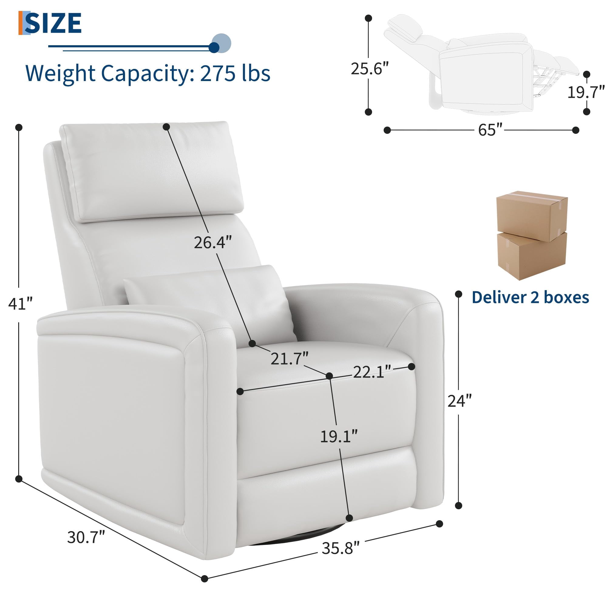Adult Manual Recliner,Simulated Leather Sofa Rocking Chair with 360° Swivel,Living Room Armchair with Adjustable Backrest and Footstool,Home Theater Seating,Reclining Recliner with Concealed Pull