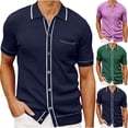 thumbnail image 7 of Lovskoo Mens Button Down Short Sleeve Shirt Collared Shirt Trendy Knit Casual Solid Color Blouse Shirt Navy, 7 of 7