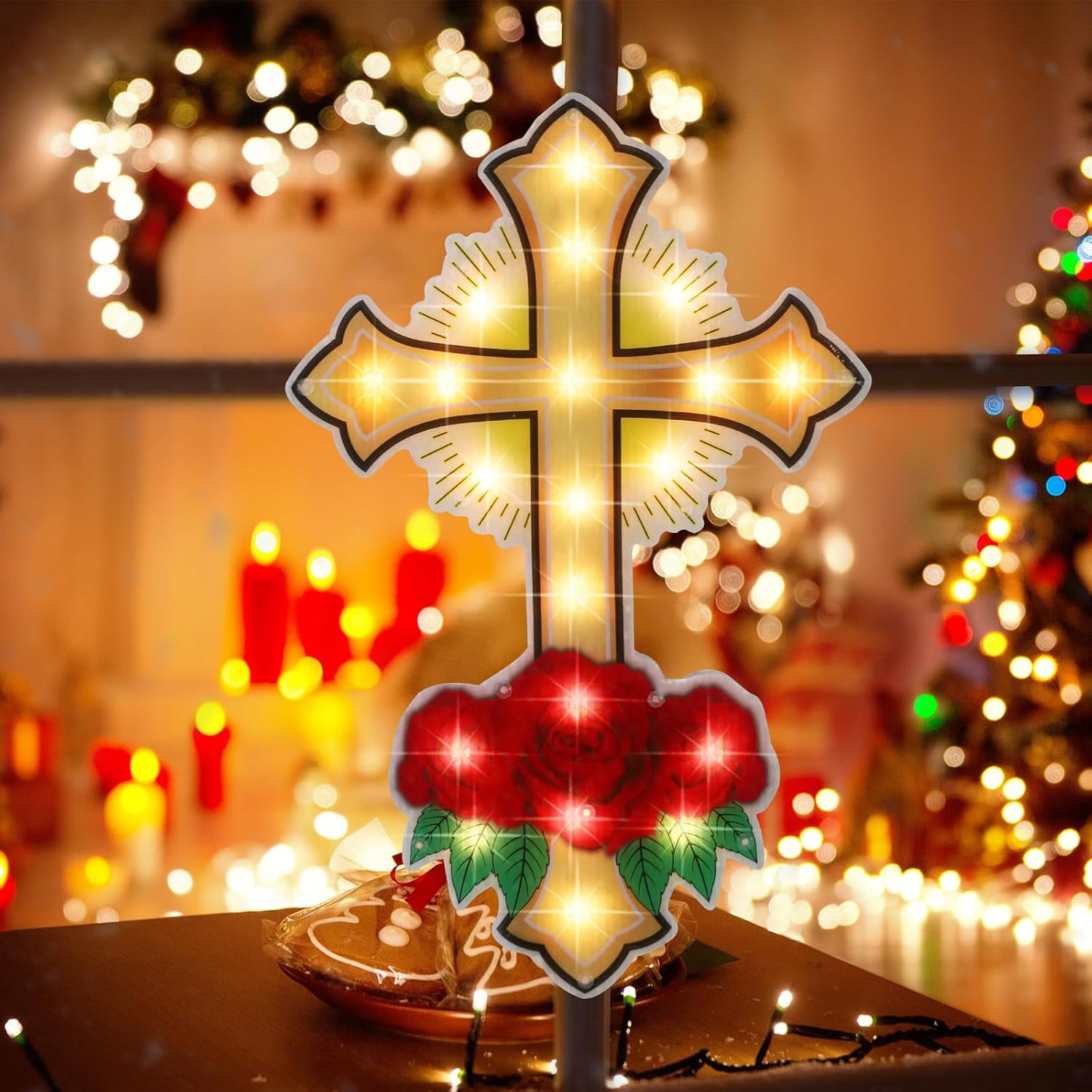 20L Cross Christmas Window Silhouette Lights Decorations for Christmas,Party,Home,Patio Lawn,Garden