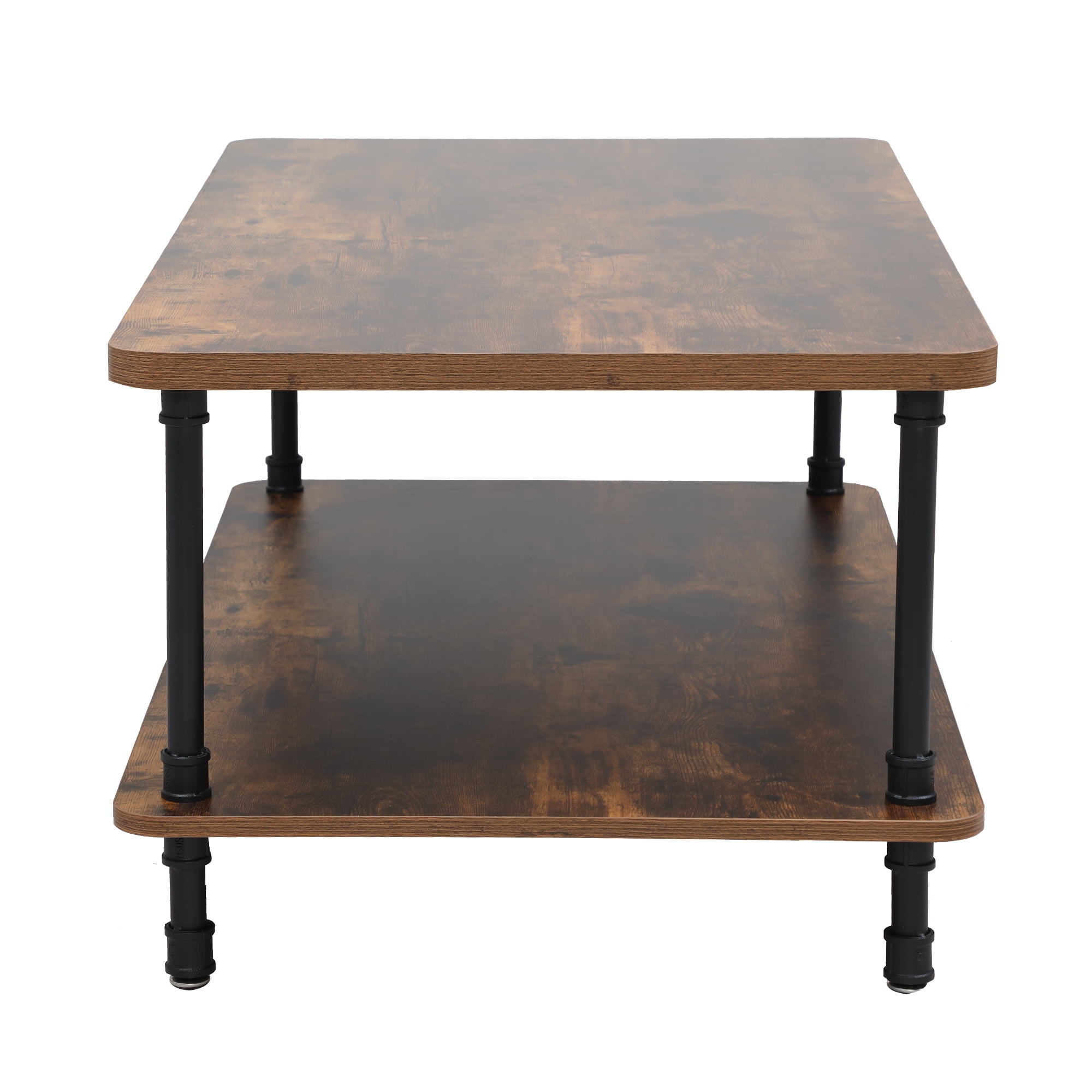 Lowestbest Modern Industrial Style Metal Frame Wooden Rectangular Wood Grain Coffee Table, Two-Story Side Table with Storage Shelf-Retro Color, Brown Lowestbest Modern Industrial Style Metal Frame Wooden Rectangular Wood Grain Coffee Table, Two-Story Side Table with Storage Shelf-Retro Color, Brown
