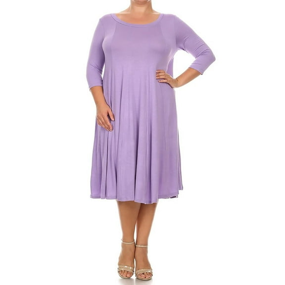 Women's Plus Size trendy style Solid 3/4 sleeve long dress