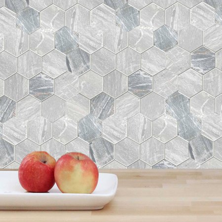 DIP Design Is Personal Charcoal Travertine Hex 12 in. x 12 in. Self-Adhesive PVC Tile Backsplash (10 Pack)
