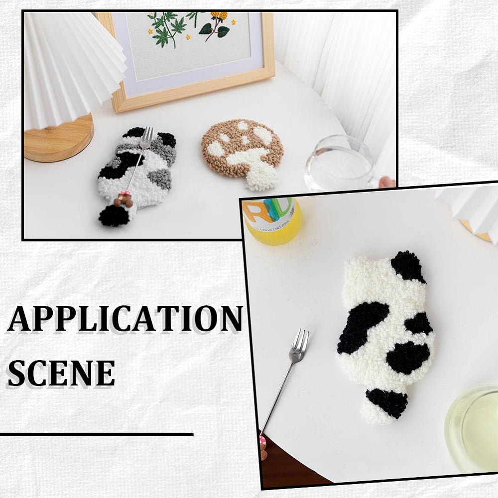 DIY Coaster Punch Needle Embroidery Starter Kits for Beginners Included Embroidery Hoops & Thread Non-woven Fabric Cat Shape 260x260x0.8mm