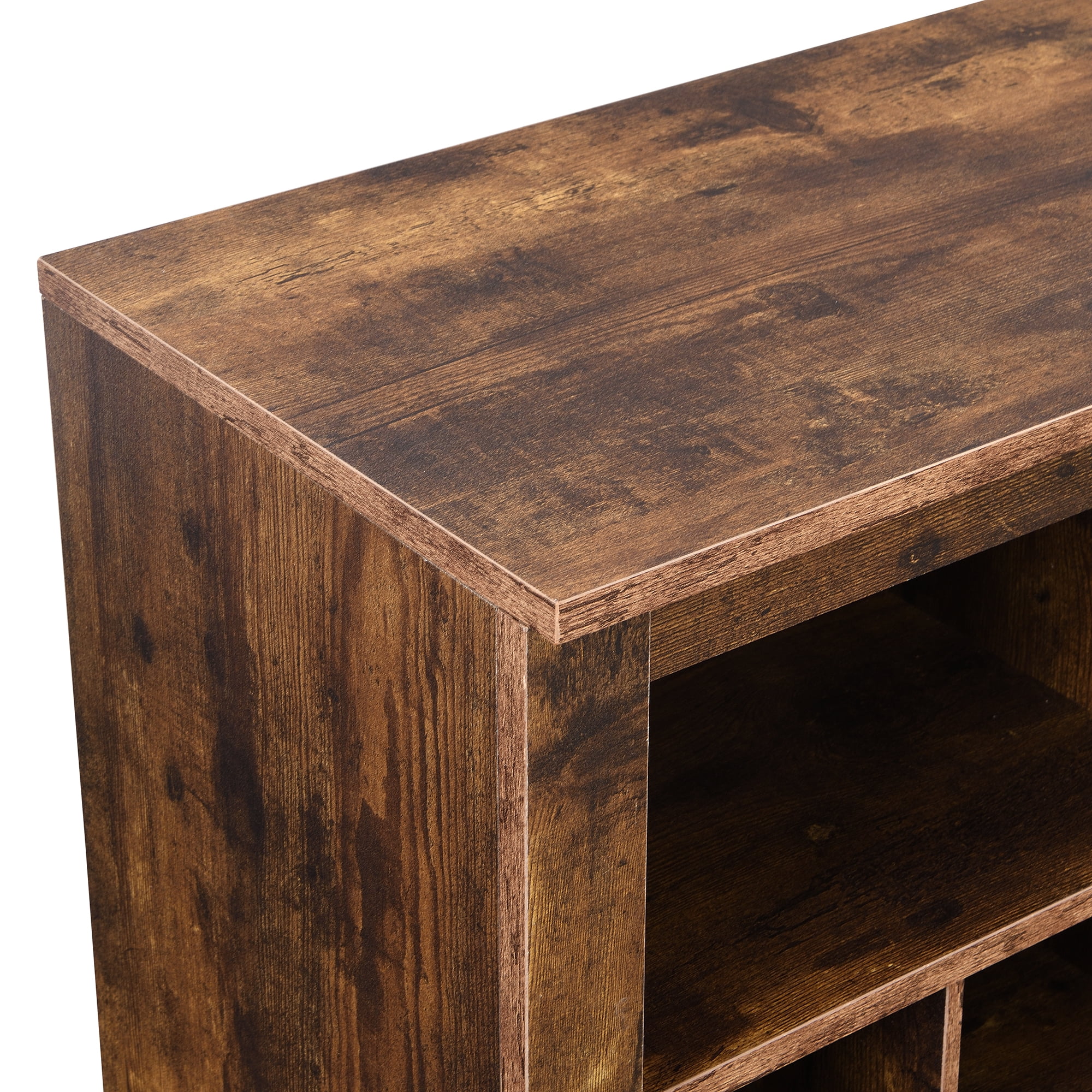 MAYEERTY Sleek Design 24 Shoe Cubby Console, Modern Shoe Cabinet with Curved Base, Versatile Sideboard with High-quality for Hallway, Bedroom, Living Room, Rustic Brown