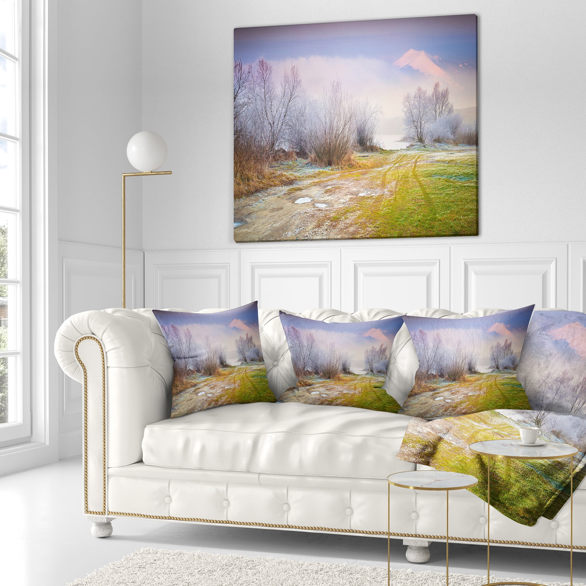 Designart Beautiful Foggy Autumn Sunset - Landscape Printed Throw Pillow - 16x16