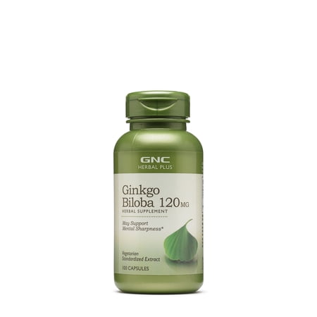 GNC Herbal Plus Ginkgo Biloba 120mg Supplement, Vegetarian, Supports Mental Sharpness, 100 Capsules, 100 Servings