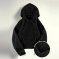 thumbnail image 2 of HVOBTTY Women's Long Sleeved Sweatshirts, Fall and Winter Tops for Women, Women's Casual Solid Color Fleece Double Sided Fabric Cropped Pocket Hooded Sweatshirt Black, Black, 2 of 5