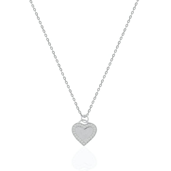 Mercie Sterling Silver Necklace Heart Pendant Pavé Stone Detail 18 Inch Everyday Wear