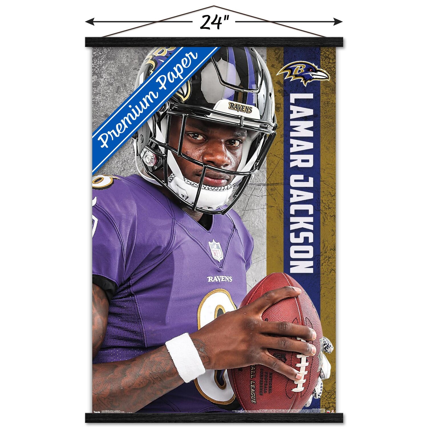 NFL Baltimore Ravens - Lamar Jackson 18 Wall Poster with Wooden Magnetic Frame, 22.375" x 34"